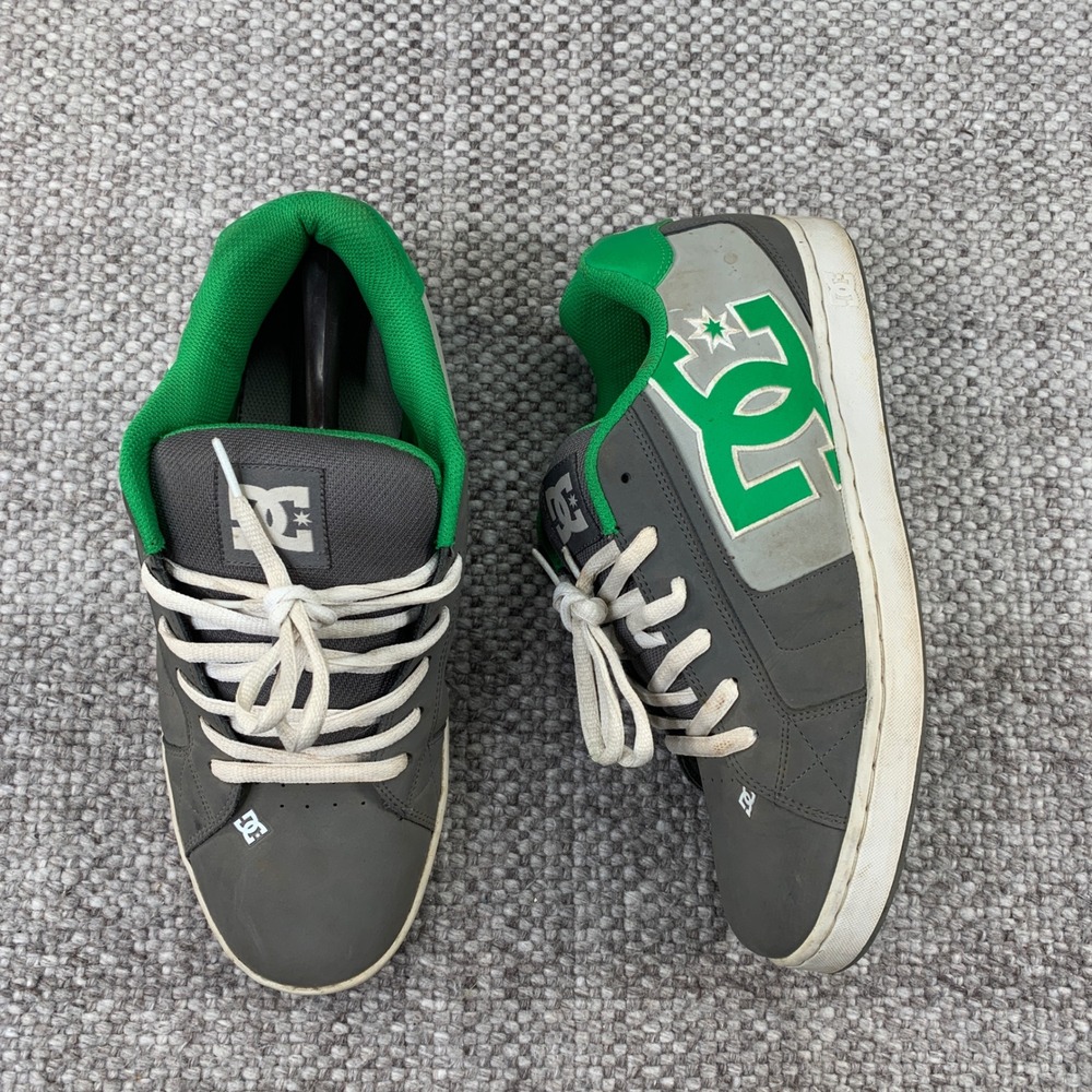 DC Net Skateboard Shoes Mens 12 Grey Green 302361 Leather Low Top Chunky Skater